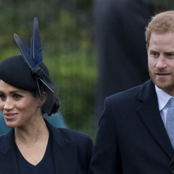 Le prince Harry, duc de Sussex, et Meghan Markle, la duchesse de Sussex enceinte - La famille royale britannique se rend à la messe de Noël à l'église Sainte-Marie-Madeleine à Sandringham, le 25 décembre 2018.