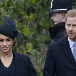 Le prince Harry, duc de Sussex, et Meghan Markle, la duchesse de Sussex enceinte - La famille royale britannique se rend à la messe de Noël à l'église Sainte-Marie-Madeleine à Sandringham, le 25 décembre 2018.