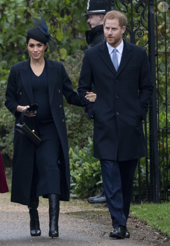 Le prince Harry, duc de Sussex, et Meghan Markle, la duchesse de Sussex enceinte - La famille royale britannique se rend à la messe de Noël à l'église Sainte-Marie-Madeleine à Sandringham, le 25 décembre 2018.