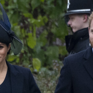 Le prince Harry, duc de Sussex, et Meghan Markle, la duchesse de Sussex enceinte - La famille royale britannique se rend à la messe de Noël à l'église Sainte-Marie-Madeleine à Sandringham, le 25 décembre 2018.