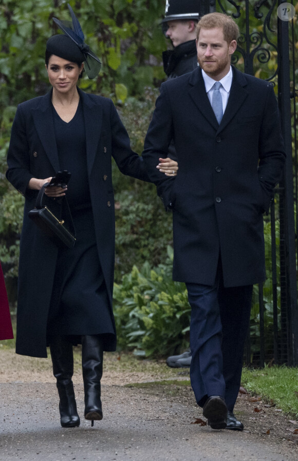 Le prince Harry, duc de Sussex, et Meghan Markle, la duchesse de Sussex enceinte - La famille royale britannique se rend à la messe de Noël à l'église Sainte-Marie-Madeleine à Sandringham, le 25 décembre 2018.