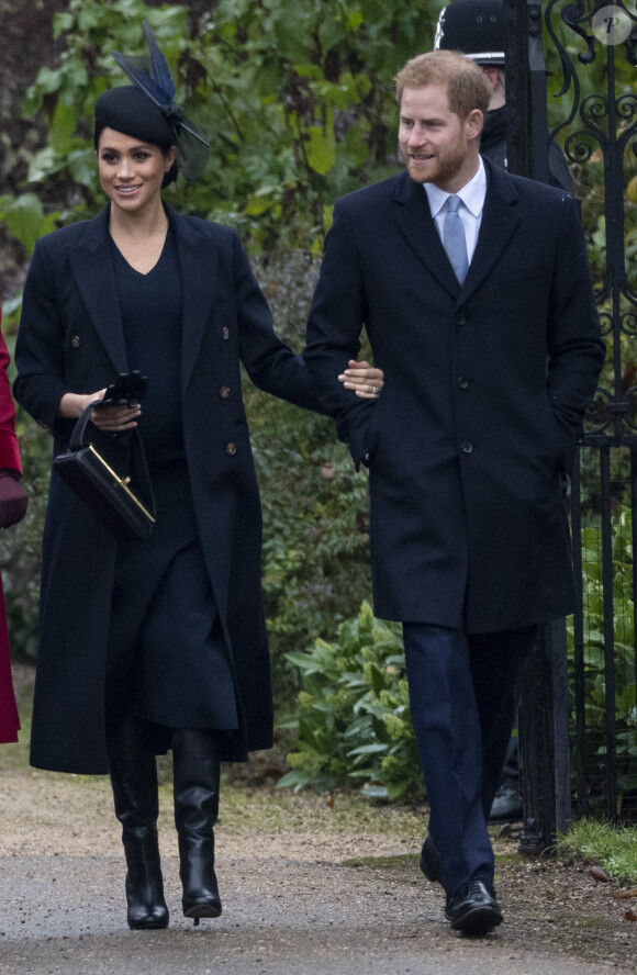 Le prince Harry, duc de Sussex, et Meghan Markle, la duchesse de Sussex enceinte - La famille royale britannique se rend à la messe de Noël à l'église Sainte-Marie-Madeleine à Sandringham, le 25 décembre 2018.