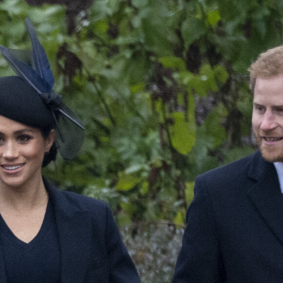 Le prince Harry, duc de Sussex, et Meghan Markle, la duchesse de Sussex enceinte - La famille royale britannique se rend à la messe de Noël à l'église Sainte-Marie-Madeleine à Sandringham, le 25 décembre 2018.