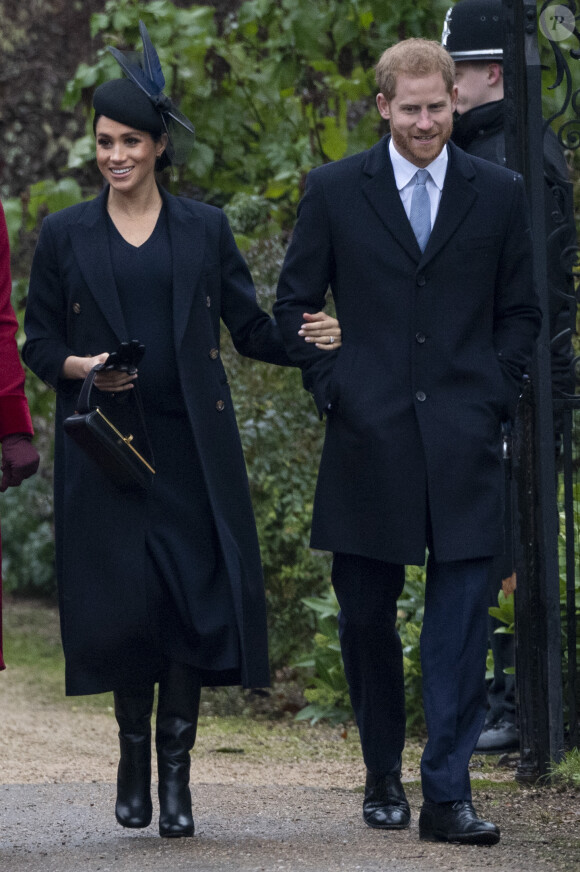 Le prince Harry, duc de Sussex, et Meghan Markle, la duchesse de Sussex enceinte - La famille royale britannique se rend à la messe de Noël à l'église Sainte-Marie-Madeleine à Sandringham, le 25 décembre 2018.