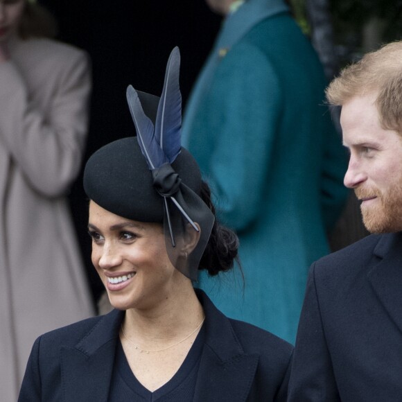Le prince Harry, duc de Sussex, et Meghan Markle, la duchesse de Sussex enceinte - La famille royale britannique se rend à la messe de Noël à l'église Sainte-Marie-Madeleine à Sandringham, le 25 décembre 2018.
