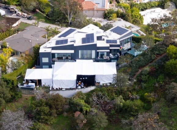 Exclusif - Vue aérienne de la maison de Chrissy Teigen et John Legend, à l'heure des préparatifs de la fête du 40ème anniversaire de John. Los Angeles, le 12 janvier 2019.