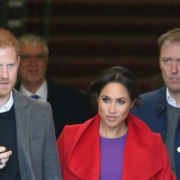 Le prince Harry, duc de Sussex, et Meghan Markle, duchesse de Sussex, enceinte, lors d'une visite à Birkenhead le 14 janvier 2019.