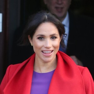 Le prince Harry, duc de Sussex, et Meghan Markle, duchesse de Sussex, enceinte, lors d'une visite à Birkenhead le 14 janvier 2019.