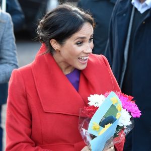 Le prince Harry, duc de Sussex, et Meghan Markle, duchesse de Sussex, enceinte, lors d'une visite à Birkenhead le 14 janvier 2019.