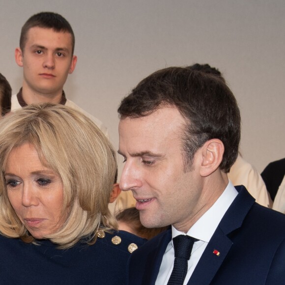 Le président Emmanuel Macron et sa femme Brigitte lors de la réception pour les maîtres boulangers et pâtissiers pour l'Epiphanie au palais de l'Elysée à Paris le 11 janvier 2019. © Pierre Villard / Pool / Bestimage