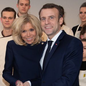 Le président Emmanuel Macron et sa femme Brigitte lors de la réception pour les maîtres boulangers et pâtissiers pour l'Epiphanie au palais de l'Elysée à Paris le 11 janvier 2019. © Pierre Villard / Pool / Bestimage