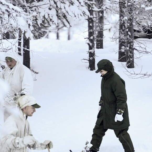 La princesse Victoria de Suède en visite dans un bataillon de chasseurs et une unité hivernale de l'armée à Arvidsjaur, en Laponie, le 23 janvier 2019 par -26°C.