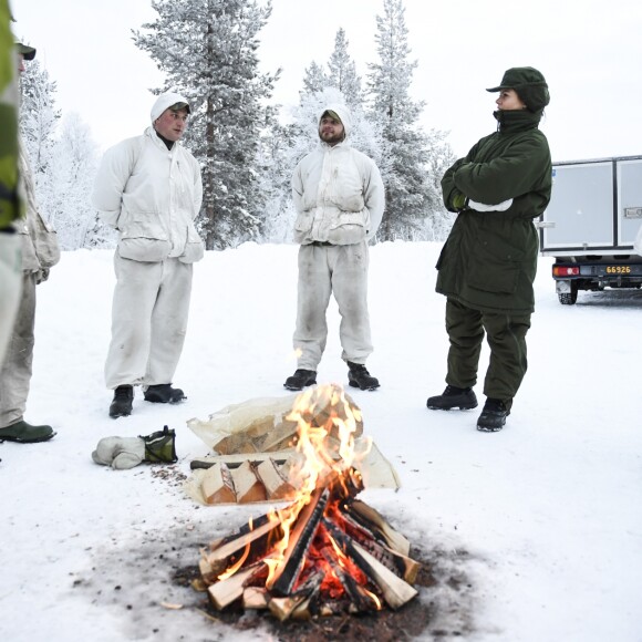 La princesse Victoria de Suède en visite dans un bataillon de chasseurs et une unité hivernale de l'armée à Arvidsjaur, en Laponie, le 23 janvier 2019 par -26°C.