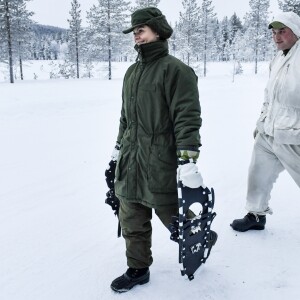 La princesse Victoria de Suède en visite dans un bataillon de chasseurs et une unité hivernale de l'armée à Arvidsjaur, en Laponie, le 23 janvier 2019 par -26°C.