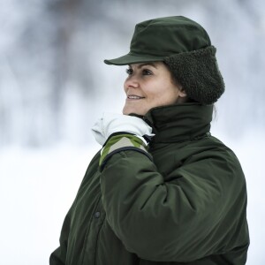 La princesse Victoria de Suède en visite dans un bataillon de chasseurs et une unité hivernale de l'armée à Arvidsjaur, en Laponie, le 23 janvier 2019 par -26°C.