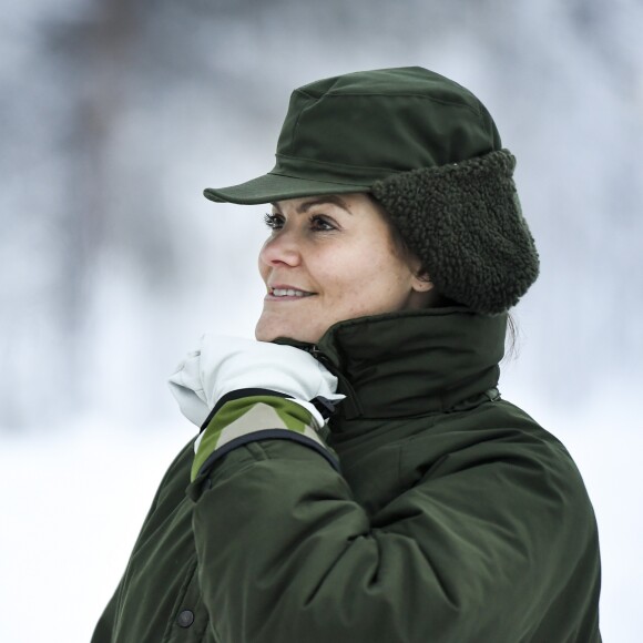 La princesse Victoria de Suède en visite dans un bataillon de chasseurs et une unité hivernale de l'armée à Arvidsjaur, en Laponie, le 23 janvier 2019 par -26°C.