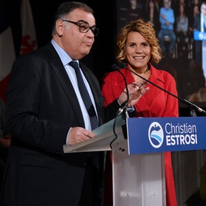 Exclusif - Christian Estrosi, le maire de Nice, et sa femme, Laura Tenoudji Estrosi durant la traditionnelle cérémonie des Voeux des Amis du Maire au Palais de la Méditerrnée à Nice le 28 janvier 2019. © Bruno Bebert/Bestimage