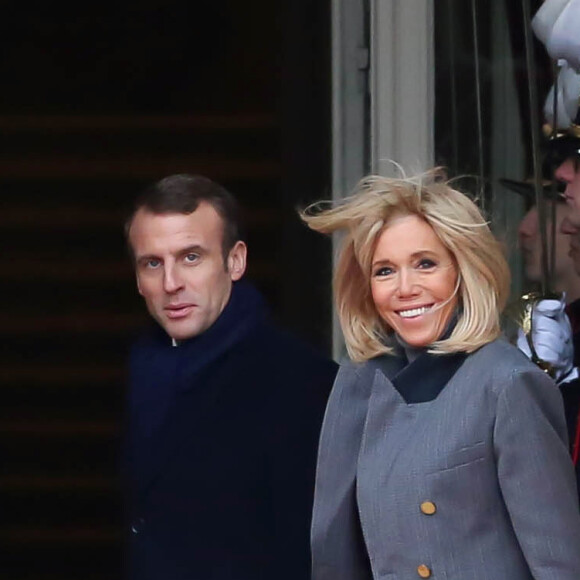 Le roi Philippe de Belgique et la reine Mathilde de Belgique accueillent le président de la République française Emmanuel Macron et sa femme la Première Dame Brigitte Macron lors de leur visite d'Etat à Bruxelles, Belgique, le 19 novembre 2018. © Stephane Lemouton / Bestimage