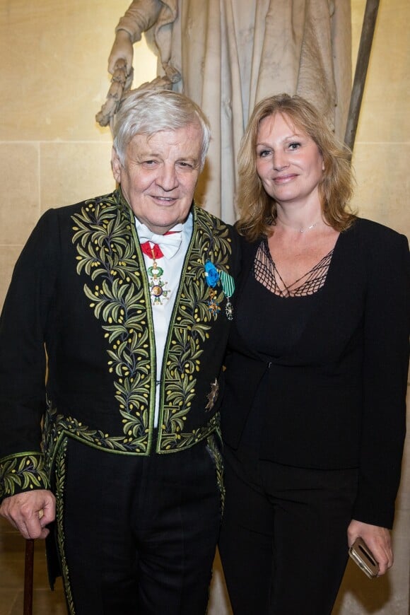 Jacques Perrin et sa femme Valentine - Installation de Jacques Perrin à l'Academie des beaux-arts sous la coupole de l'Institut de France à Paris le 6 février 2018. © Cyril Moreau/Bestimage