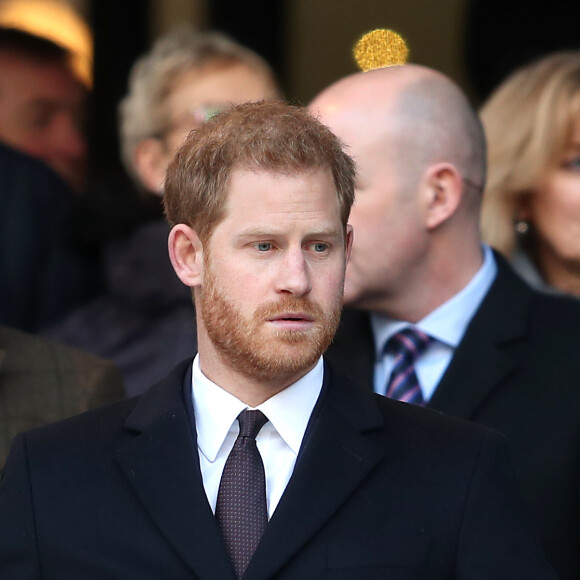Le prince Harry, duc de Sussex, arrive au stade de Twickenham pour assister au match de rugby Angleterre France à l'occasion du tournoi de six nations à Londres le 10 février, 2019.