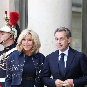 Brigitte Macron, Nicolas Sarkozy, Emmanuel Macron - Le président de la République française a reçu les membres de la délégation française de Paris2024 ainsi que ses deux prédécesseurs au palais de l'Elysée à Paris, France, le 16 septembre 2017. © Dominique Jacovides/Bestimage