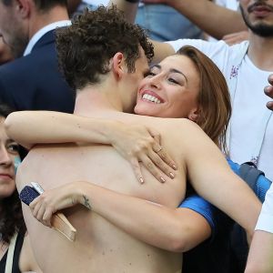 L'ex-Miss France Rachel Legrain-Trapani félicite son compagnon Benjamin Pavard après la victoire de la France face à l'Argentine lors des 8ème de finale de la Coupe du monde à Kazan en Russie le 30 juin 2018. © Cyril Moreau/Bestimage