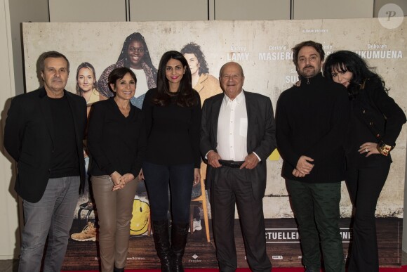 Exclusif - Philippe Dupuis-Mendel (co-producteur), Véronique Morali, Liza Benguigui (productrice déléguée) , Marc Ladreit de Lacharrière (co-producteur) , Louis-Julien Petit (réalisateur du film) et Yamina Benguigui (co-productrice) - Projection privée du film "Les Invisibles" au cinéma Elysées Biarritz à Paris, France, le 14 février 2019. © Pierre Perusseau/Bestimage