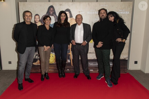Exclusif - Philippe Dupuis-Mendel (co-producteur), Véronique Morali, Liza Benguigui (productrice déléguée) , Marc Ladreit de Lacharrière (co-producteur) , Louis-Julien Petit (réalisateur du film) et Yamina Benguigui (co-productrice) - Projection privée du film "Les Invisibles" au cinéma Elysées Biarritz à Paris, France, le 14 février 2019. © Pierre Perusseau/Bestimage