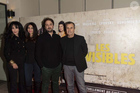 Exclusif - Yamina Benguigui (co-productrice) avec sa fille Liza Benguigui (productrice déléguée) , Louis-Julien Petit (réalisateur du film), Philippe Dupuis-Mendel (co-producteur) - Projection privée du film "Les Invisibles" au cinéma Elysées Biarritz à Paris, France, le 14 février 2019. © Pierre Perusseau/Bestimage