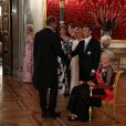 Emmanuel Macron et sa femme Brigitte le 28 août 2018 à Copenhague, avec la famille royale de Danemark au palais de Christiansborg avant le dîner d'Etat donné en l'honneur de leur visite officielle. © Ludovic Marin / Pool / Bestimage