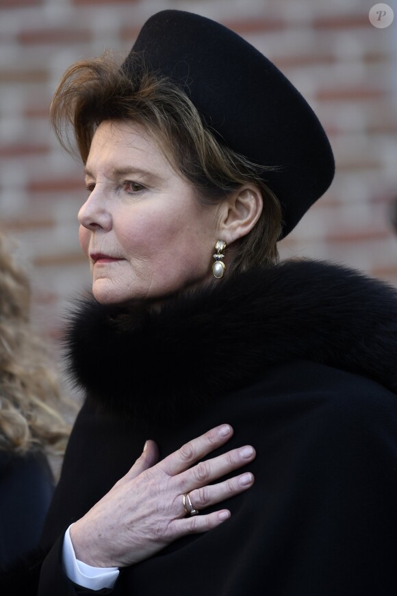 La princesse Margaretha de Luxembourg aux obsèques de la princesse Alix de Ligne (née princesse de Luxembourg) le 16 février 2019 en l'église Saint-Pierre à Beloeil, en Belgique.