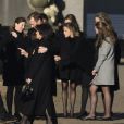 Le grand-duc Henri de Luxembourg et la famille de la défunte lors des obsèques de la princesse Alix de Ligne (née princesse de Luxembourg) le 16 février 2019 en l'église Saint-Pierre à Beloeil, en Belgique.