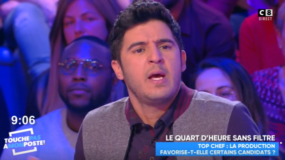 Ibrahim, ex-candidat de "Top Chef" saison 10 (M6), s'exprime après son élimination et s'agace du montage de l'émission dans "Touche pas à mon poste" (C8) le 21 février 2019.