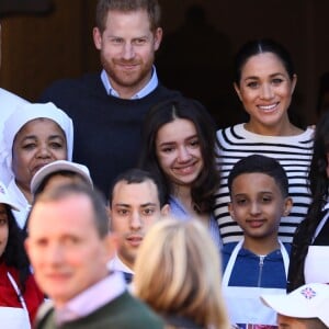 Le prince Harry, duc de Sussex, et Meghan Markle (enceinte), duchesse de Sussex, en visite à la Villa des Ambassadeurs, où les attendait un atelier culinaire, à Rabat lors de leur voyage officiel au Maroc le 25 février 2019