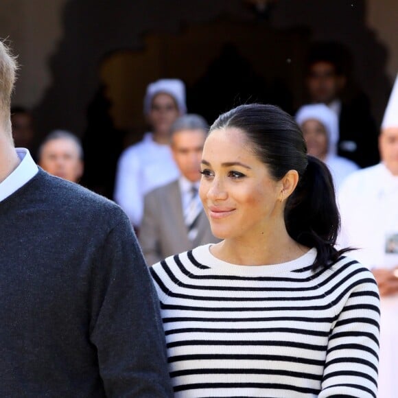 Le prince Harry, duc de Sussex, et Meghan Markle (enceinte), duchesse de Sussex, en visite à la Villa des Ambassadeurs, où les attendait un atelier culinaire, à Rabat lors de leur voyage officiel au Maroc le 25 février 2019