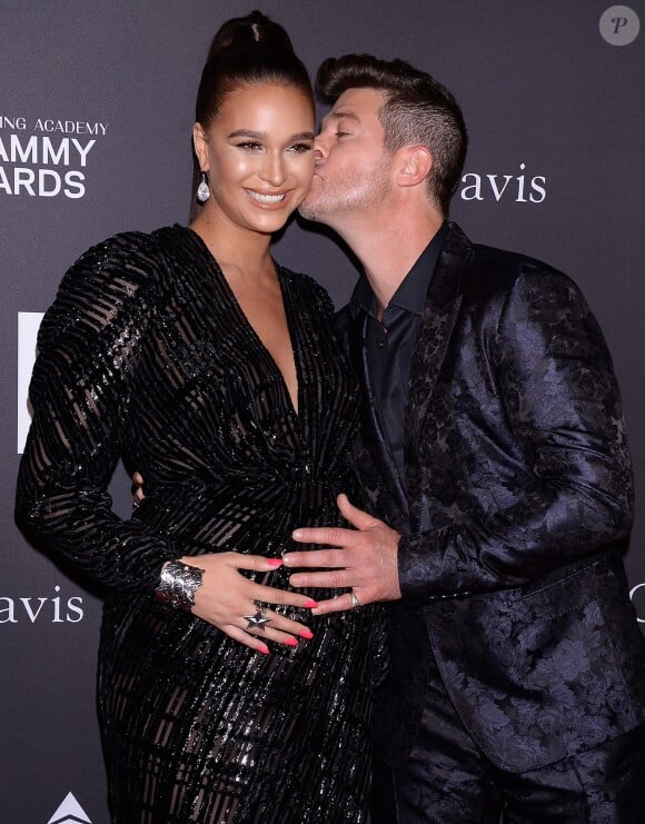Robin Thicke et sa compagne April Love Geary, enceinte - Les célébrités posent lors de la soirée des Pre-Grammy Awards à Los Angeles le 10 février 2019.