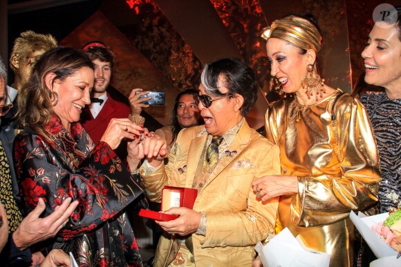 Marpessa Hennink, Kenzo Takada, Pat Cleveland et Cristina Cordula pendant la soirée "Kenzo Takada's Birthday Night" pour fêter les 80 ans de Kenzo Takada au Pavillon Ledoyen à Paris, France, le 28 février 2019. © Philippe Baldini/Bestimage