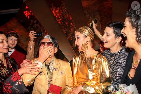 Marpessa Hennink, Kenzo Takada, Pat Cleveland et Cristina Cordula pendant la soirée "Kenzo Takada's Birthday Night" pour fêter les 80 ans de Kenzo Takada au Pavillon Ledoyen à Paris, France, le 28 février 2019. © Philippe Baldini/Bestimage
