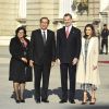 Le roi Felipe VI et la reine Letizia d'Espagne lors de la cérémonie de bienvenue en l'honneur du président péruvien Martin Alberto Vizcarra Cornejo et de sa femme Maribel Diaz Cabello à Madrid le 27 février 2019.