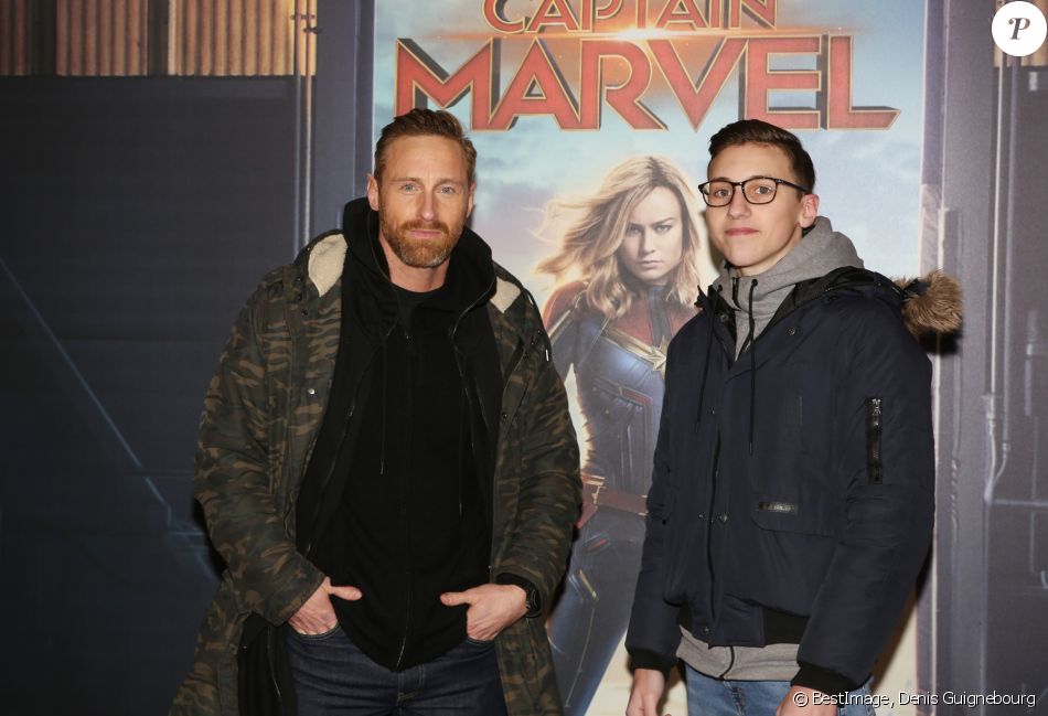 Frank Delay et son fils Kezian Avantpremière du film Captain Marvel au Grand Rex à Paris le 5