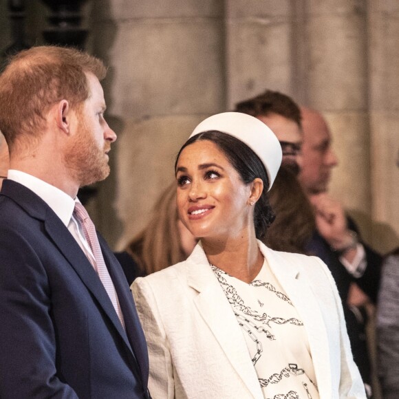 Le prince Harry, duc de Sussex, et Meghan Markle, duchesse de Sussex, enceinte - La famille royale britannique à la messe en l'honneur de la journée du Commonwealth à l'abbaye de Westminster à Londres, Royaume Uni, le 11 mars 2019.