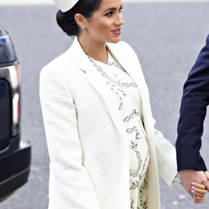 Meghan Markle, duchesse de Sussex (enceinte) - Arrivée de la famille royale britannique à la messe en l'honneur de la journée du Commonwealth à l'abbaye de Westminster à Londres, le 11 mars 2019. 11 March 2019.