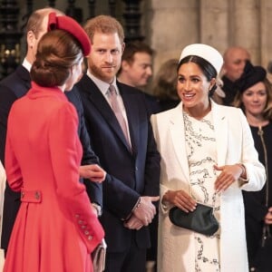 Catherine Kate Middleton, duchesse de Cambridge, le prince William, duc de Cambridge, le prince Harry, duc de Sussex, Meghan Markle, enceinte, duchesse de Sussex lors de la messe en l'honneur de la journée du Commonwealth à l'abbaye de Westminster à Londres le 11 mars 2019.