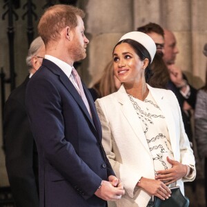 Le prince Harry, duc de Sussex, et Meghan Markle, duchesse de Sussex, enceinte - La famille royale britannique à la messe en l'honneur de la journée du Commonwealth à l'abbaye de Westminster à Londres, Royaume Uni, le 11 mars 2019.