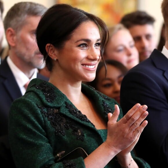 Meghan Markle, enceinte, duchesse de Sussex, lors de sa visite à Canada House dans le cadre d'une cérémonie pour la Journée du Commonwealth à Londres le 11 mars 2019.