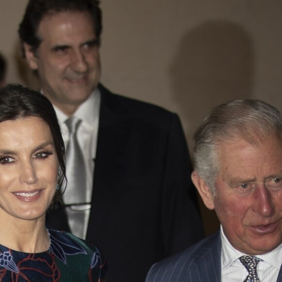 La reine Letizia d'Espagne (robe Carolina Herrera) inaugurait le 13 mars 2019 avec le prince Charles l'exposition "Sorolla: Spanish Master of Light" à la National Gallery à Londres.