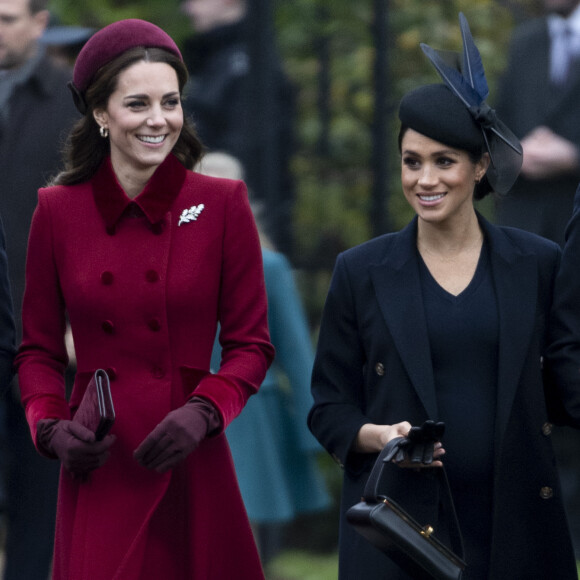 Catherine Kate Middleton, la duchesse de Cambridge et Meghan Markle, la duchesse de Sussex enceinte - La famille royale britannique se rend à la messe de Noël à l'église Sainte-Marie-Madeleine à Sandringham, le 25 décembre 2018.