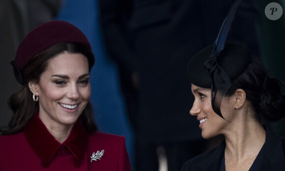 Catherine Kate Middleton, la duchesse de Cambridge et Meghan Markle, la duchesse de Sussex enceinte - La famille royale britannique se rend à la messe de Noël à l'église Sainte-Marie-Madeleine à Sandringham, le 25 décembre 2018.
