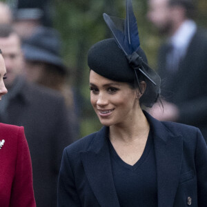 Catherine Kate Middleton, la duchesse de Cambridge et Meghan Markle, la duchesse de Sussex enceinte - La famille royale britannique se rend à la messe de Noël à l'église Sainte-Marie-Madeleine à Sandringham, le 25 décembre 2018.