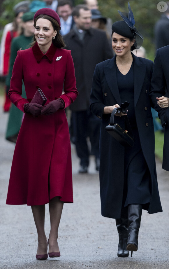 Catherine Kate Middleton, la duchesse de Cambridge et Meghan Markle, la duchesse de Sussex enceinte - La famille royale britannique se rend à la messe de Noël à l'église Sainte-Marie-Madeleine à Sandringham, le 25 décembre 2018.